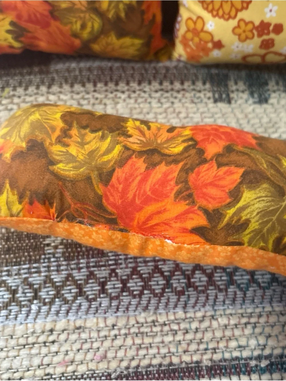 Autumn Leaf Floral Lumbar Pillows pack of 3 handmade new Yellow Orange Brown
